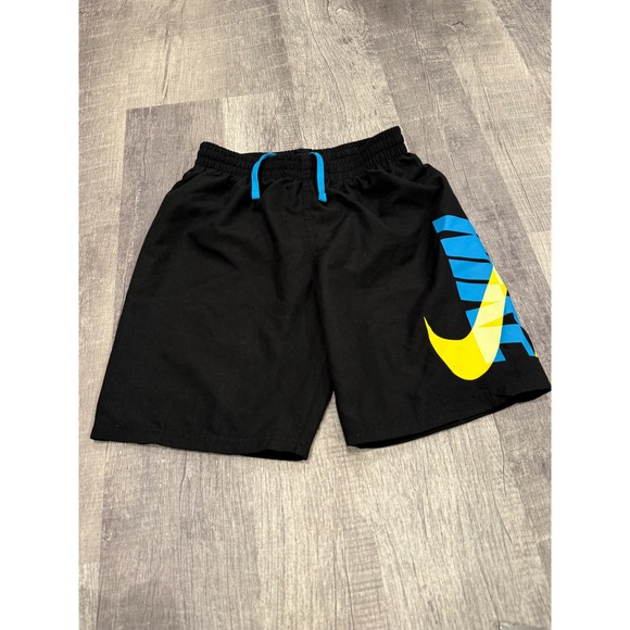 Nike Boys Swim Trunks Black Blue Yellow Logo Swimsuit Shorts Kids - Picture 1 of 5
